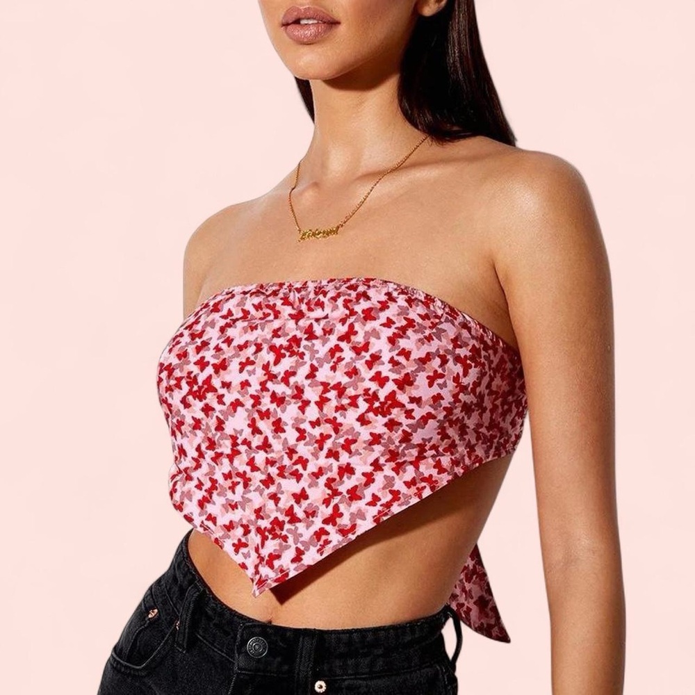 Motel Rocks Pink and Red Butterfly Bandana Top
